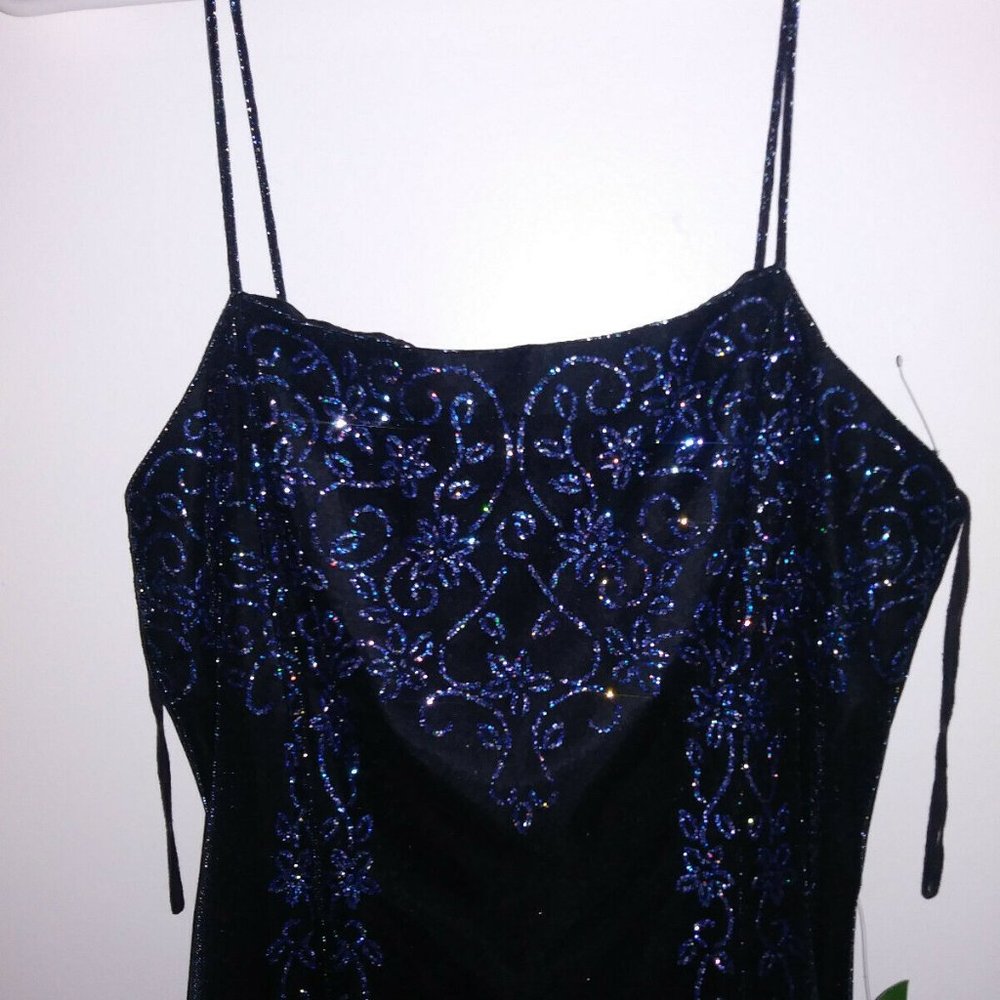 ONYX NITE Black/Blue Spaghetti Strap Dress Sz 10